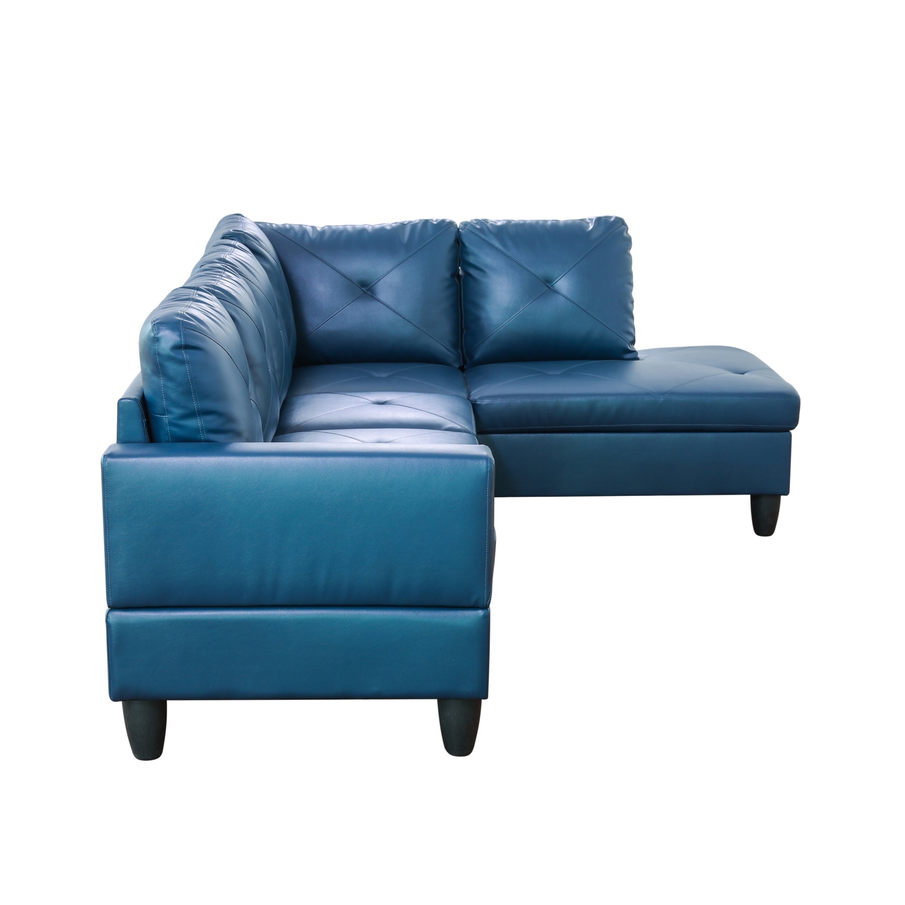 Hommoo 2-Piece Faux Leather L-Shaped Sectional Couches and Sofa Set, Modern Living Room Furniture Set, No Ottoman, Right Side, Denim