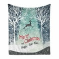 thumbnail image 1 of New Year Soft Flannel Fleece Blanket, Merry Christmas Snowing Woodland Trees and Flying Reindeer Winter Themed Graphic, Cozy Plush for Indoor and Outdoor Use, 50" x 60", Multicolor, by Ambesonne, 1 of 6