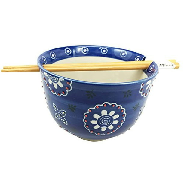Japanese Design Blue Floral Pattern Ceramic Ramen Udong Noodle Soup ...