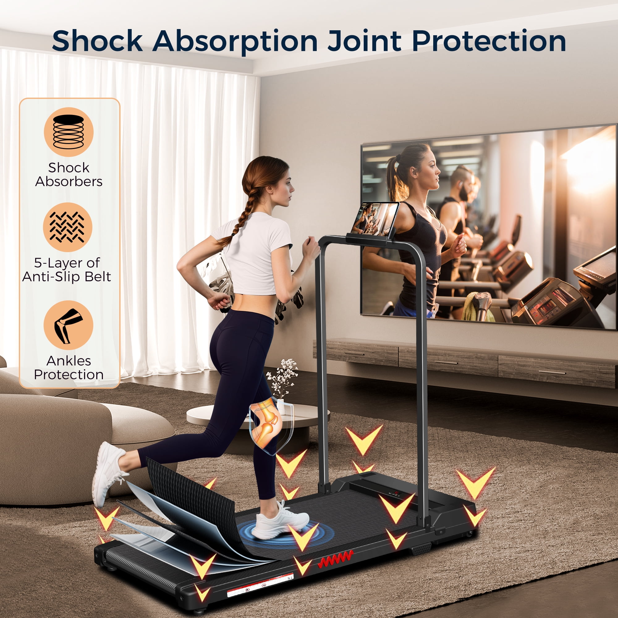 Tomile Walking Pad Treadmill with Handle Bar, Folding Treadmill 300lbs Capacity, Portable Walking Pad with Remote Control