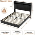 thumbnail image 2 of Bingirl Queen - Size Floating Bed Frame with RGB LED Lights and Storage Headboard, Upholstered, with Charging Station, 50 - inch Tall Headboard, Leather Bed Frame, No Box Spring Needed (Black), 2 of 8