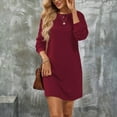 thumbnail image 2 of CIENVNSTG Women's Long-Sleeve Dress Round Neck Comfortable Casual Mid-Length A- Line Skirt Wine L, 2 of 5