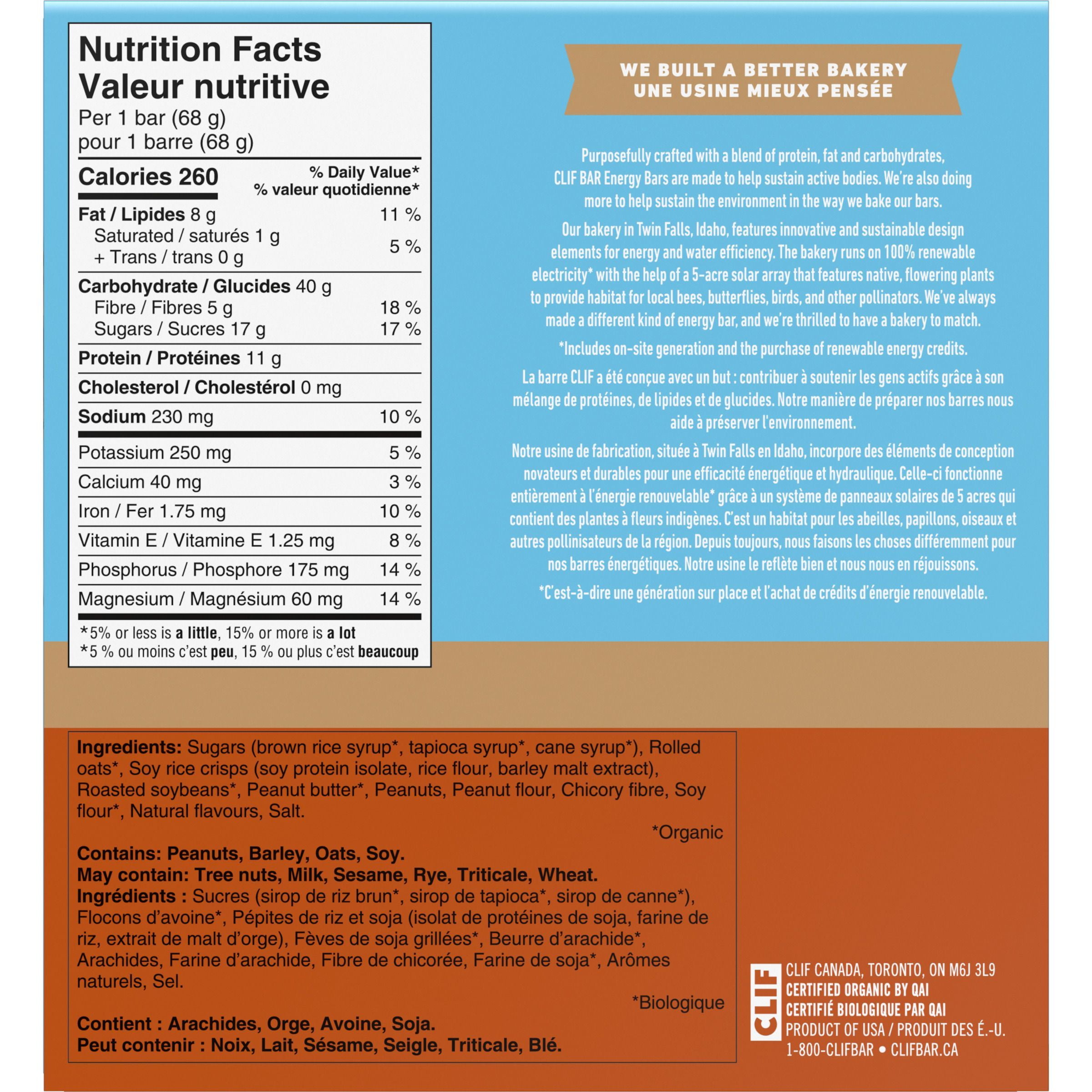 CLIF BAR Energy Bars, Crunchy Peanut Butter, Granola Bar, High in Protein, Contains 70% Organic Ingredients, (Pack of 5), 340 g