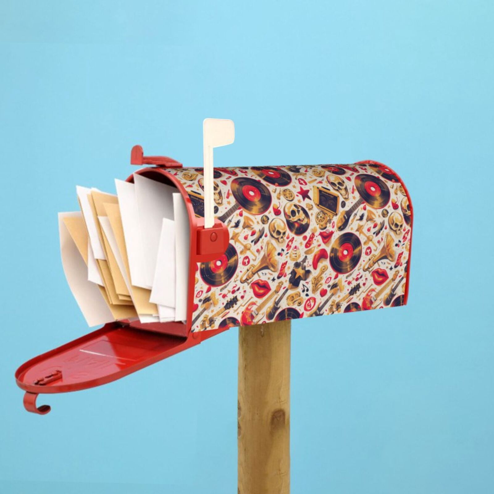 Logiee gold Skull Guitar record Print Post Letter Box Wrap Decor, Mailbox Cover Suitable for Standard Mailbox and Large Size Mailbox,Outdoor Yard Decoration-25.5x21 in