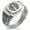 Silver, variant on Stainless Steel Yagyu Samurai Crest CZ Ribbed Needle Stripe Pattern Biker Style Polished Ring