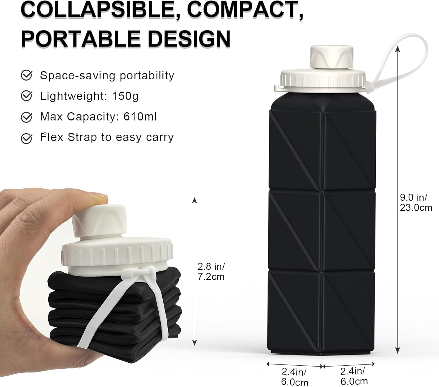 WarmH Collapsible Water Bottles 2 Pack, Silicone Foldable Portable Travel Water Bottle 20.6oz, Folding Lightweight Reusable Leakproof for Traveling Camping Hiking Cycling Yoga Sports Outdoor