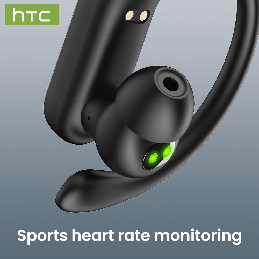 HTC NE61 Heart Rate Wireless Bluetooth 6.0 Open in-Ear Earbuds, AI Translator, Noise-Cancelling Headphones, 130+ Languages,Black