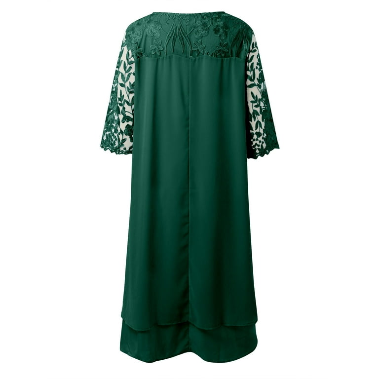 Yuhaotin Women's Dresses Large Sizes Women's Elegant Summer Flower Embroidery 3/4 Sleeve Chiffon Dress Wedding Festive Cocktail Dress Knit Dress