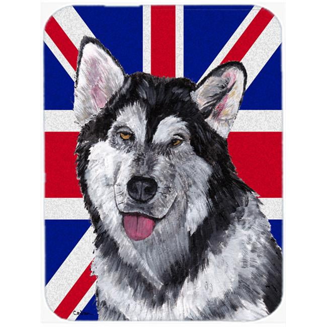 Alaskan Malamute With English Union Jack British Flag Glass Cutting Board - Large