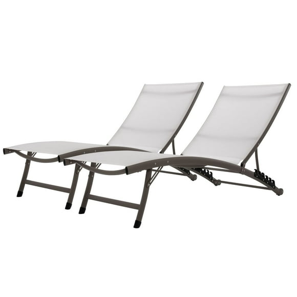 Clearwater 6 position en aluminium Lounger w/Wheel 2PC Set-Pearl