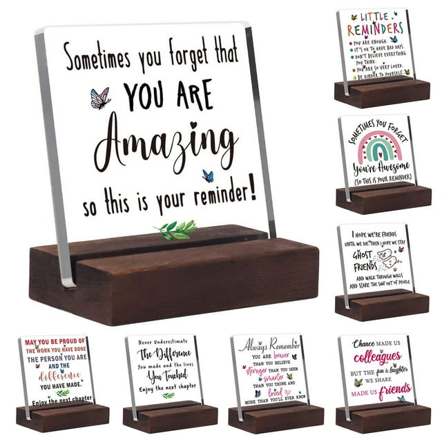 EIMELI Desk Decorative Sign with Wood Stand Clear Print Cartoon Butterfly Pattern Positive Plaque Acrylic Inspirational Quote Clear Desk Decorative Sign for Home Office Decor