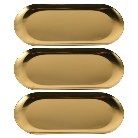 VORCOOL 3Pcs Golden Stainless Steel Oval Serving Platter for Home and Restaurant