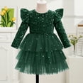 thumbnail image 2 of IDOPIP Toddler Girls Sequins Velvet Tutu Dress Glitter Christmas Tiered Mesh Dress 2-3 Years Green, 2 of 8