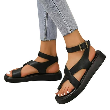 Oyedens Flip Flop Sandals Fashion Casual Leather Low Heels Thong Sandals Footbed Flatform Comfort Walking Sandals Black White