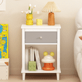 thumbnail image 4 of PAPROOS Nightstand with Drawer and Open Shelf, Small Bedside Table, Modern Night Stand End Table for Bedroom, Kids Room, Girls Room, Dorm, White+Gray, 4 of 9