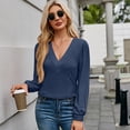 thumbnail image 3 of WBQ Women's Fall Blouses 2024 Fashion V Neck Tops Solid Color Ruched Loose Fit Blouses Trendy Tops, S-2XL, 3 of 8