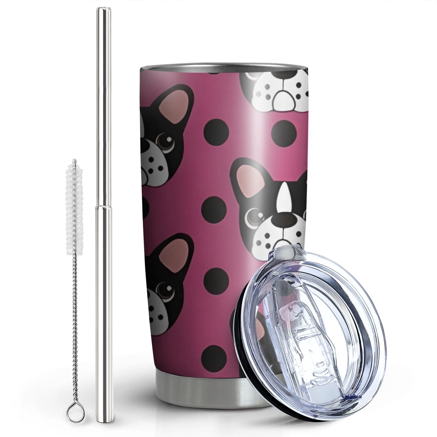 20 Oz Cute Bulldogs Coffee Tumbler Double Wall Insulated Stainless Steel Water Bottle | Metal Reusable Thermoses Flask with Cup Cap | Leak & Sweat Proof with Anti-Dust Lid