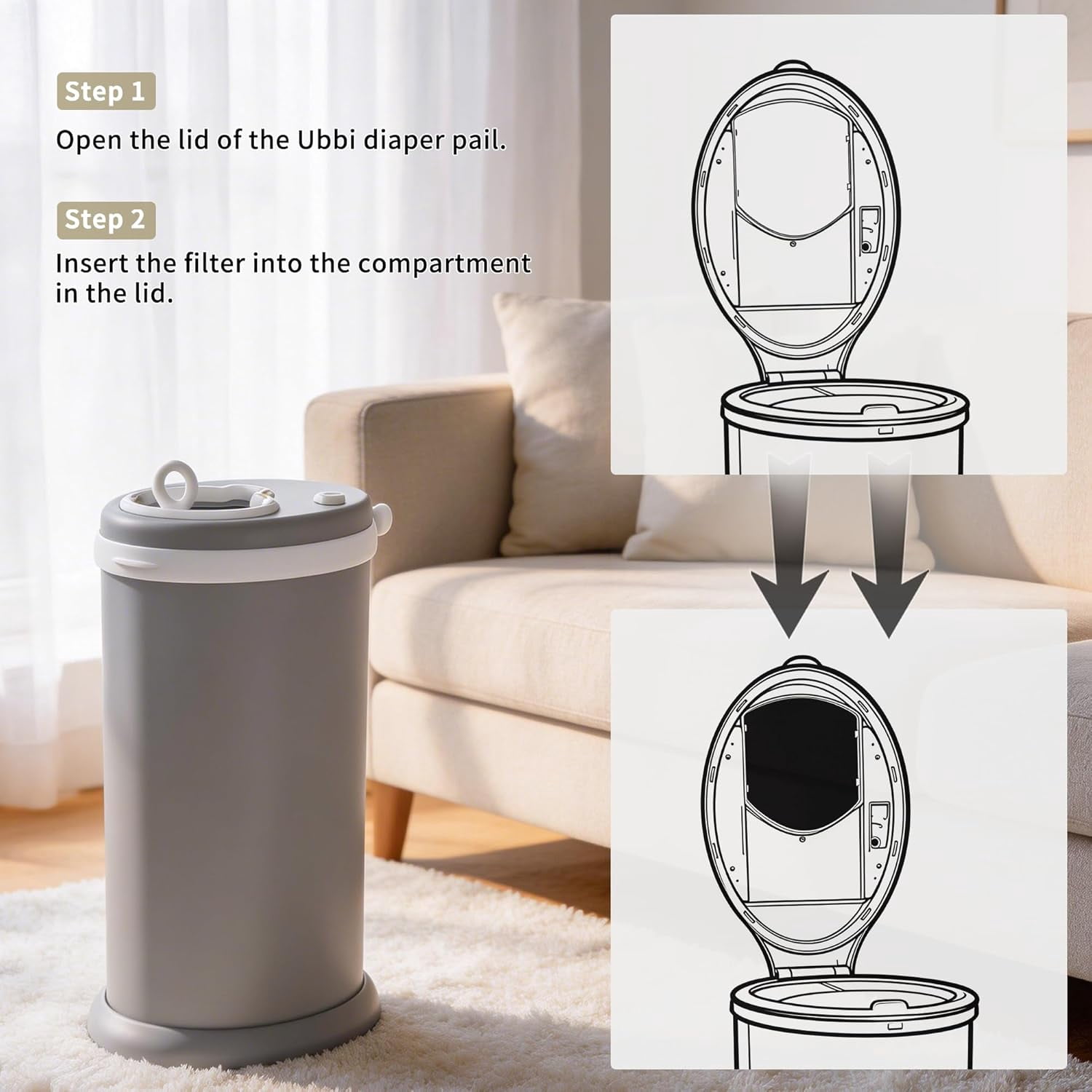 Baby Diaper Pail Deodorizer fit for Ubbi Diaper Pail, Activated Charcoal Odor Absorbing Filters Compatible with Ubbi Steel Diaper Pail 12 Pack