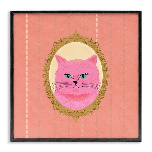 Stupell Industries Eclectic Pink Cat Portrait Black Framed Giclee Art, 12 x 12, by Carrie Cantwell