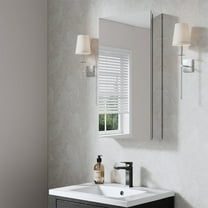 ANGELES HOME 16" x 30" Rectangle Medicine Cabinet Mirror, Surface Mount or Recessed Medicine Cabinet with Tempered Mirror, Anodized Chrome Aluminum Frame, Bathroom Mirror with Storage