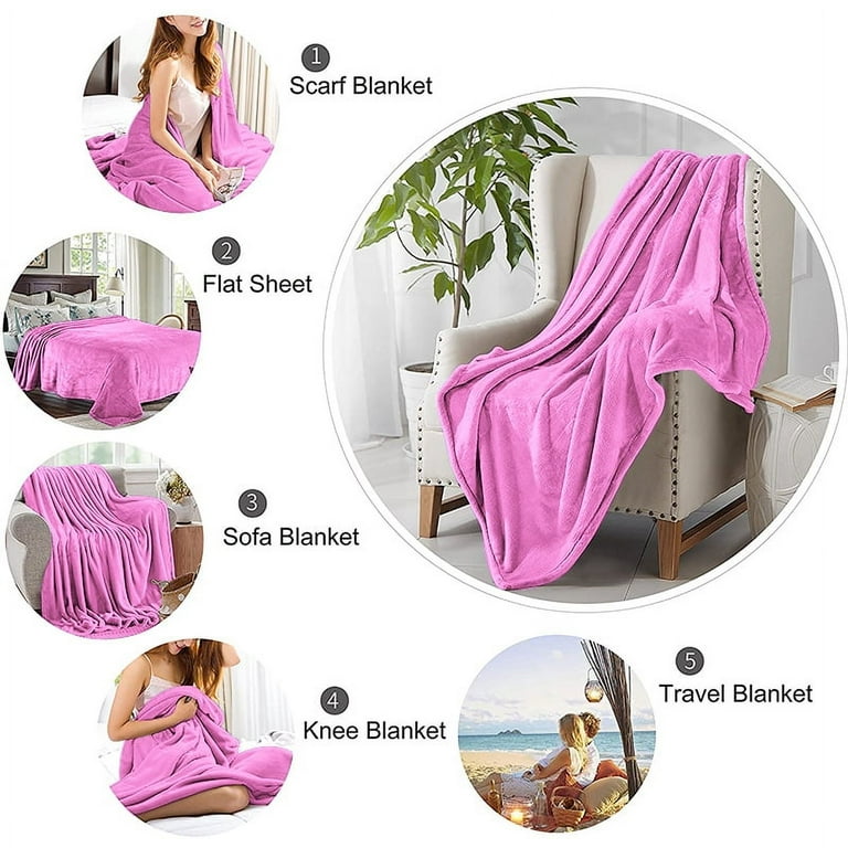 Home Pink Flannel Fleece Throw Blanket Queen Size Solid Ultra