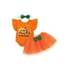 hirigin Kids Girls Casual Suit, Fly Sleeve Ruffle Printed Romper Tops+Sequin Bowknot Short Skirt+Headband