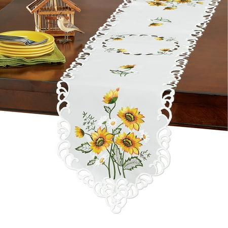 Elegant Table Runner / Topper with Embroidered Sunflowers, Runner