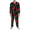 thumbnail image 3 of Yiaed Cherry Print Men’s Pajamas Set - Long Sleeve Button Down Sleep Shirt and Pajama Bottoms Sleepwear Set Mens Pjs Sets Men's Pajama Bottoms-XX-Large, 3 of 7