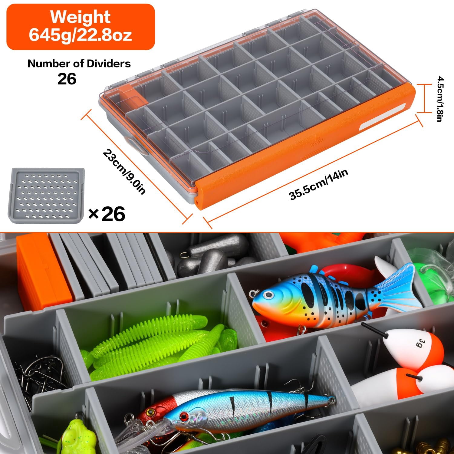 Waterproof Tackle Box Plastic Box-2packs 3700 Trays Fishing Organizer With Removable Dividers Storage.