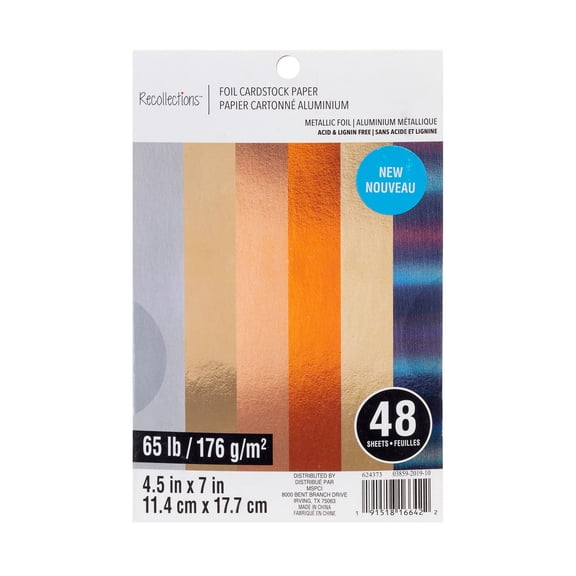 Recollections 288 Sheets Metallic Foil 4.5" x 7" Cardstock Paper Value Pack - Acid and Lignin Free Paper for Scrapbooks, Arts & Crafts - Bulk Pack