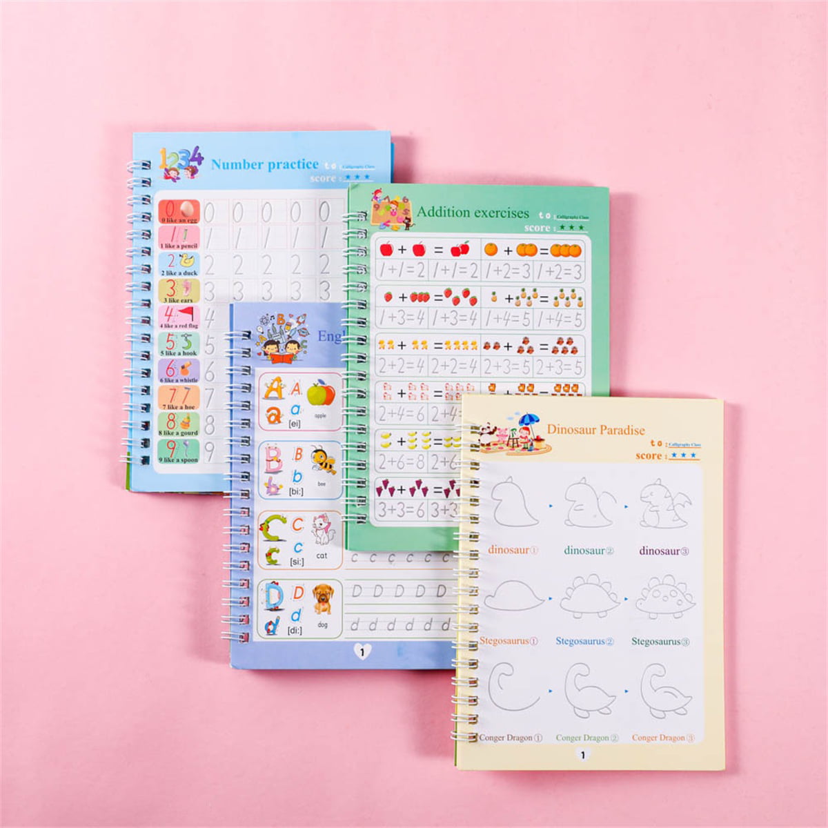 20 Refills 4 Pieces English Magic Practice Copybook Kids Reusable Calligraphy Copybook Handwriting Workbook for Preschoolers Number Alphabet Drawing Math Tracing Book Writing Paste Board with 4 Pens 
