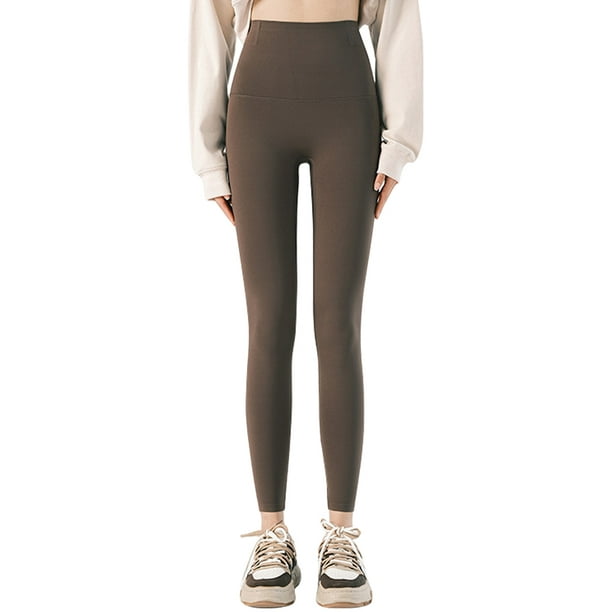 High Waist Leggings for Women - Warm Pants Tummy Control Yoga Running Tights -Brown for 15 ℃ to 25 ℃ 
