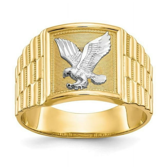 Primal Gold 10 Karat Yellow Gold with White Rhodium-plated Men's Eagle Ring