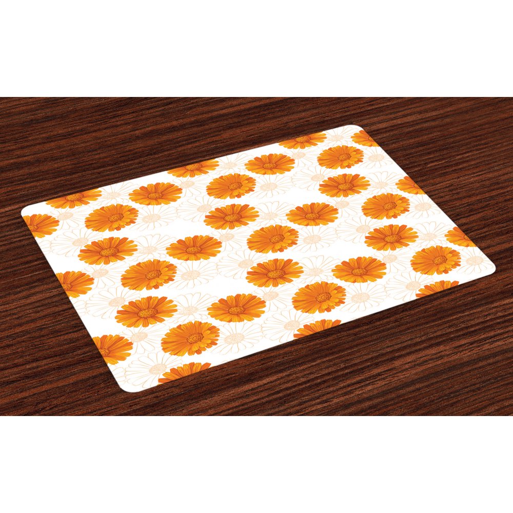 Burnt Orange Placemats Set of 4 Blooming Calendula Flowers Watercolor