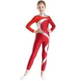 thumbnail image 2 of TTAO Gymnastics Leotard for Girls Long Sleeve Unitard Full Body Catsuit Dance Skating Jumpsuit Bodysuit Red&Burgundy 16, 2 of 7