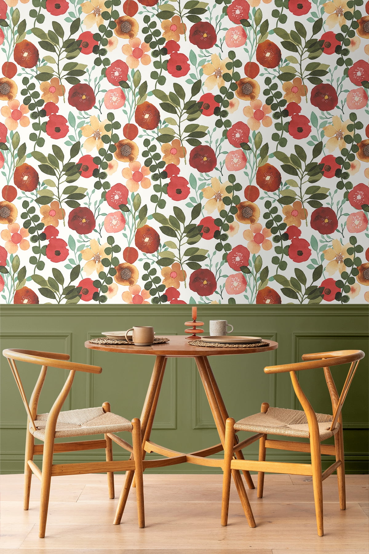 NextWall Ruby & Hunter Green Garden Dance Peel and Stick Wallpaper