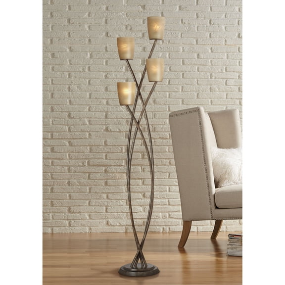 Kathy Ireland Metro Plaza Modern 69" Tall Standing Floor Lamp Tree 4-Light Foot Switch Brown Metal Copper Bronze Finish Bedroom