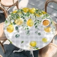 thumbnail image 2 of Watercolor Eucalyptus Round Tablecloth, Fitted Table Cover with Elastic for 45"-54" Round Tables, Gray Plaid Flower Sweeping Leaf Table Cloth Outdoor Indoor Dinning Party Waterproof Tablecloths, 2 of 7