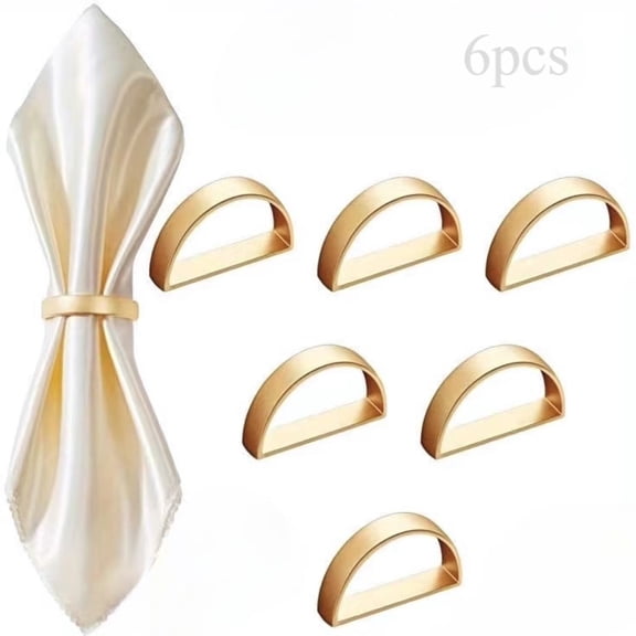 Napkin Rings Set of 6 Gold Semicircle Metal Gold Napkin Holder Buckles for Dinner Table Decor(1.18×1.88in)