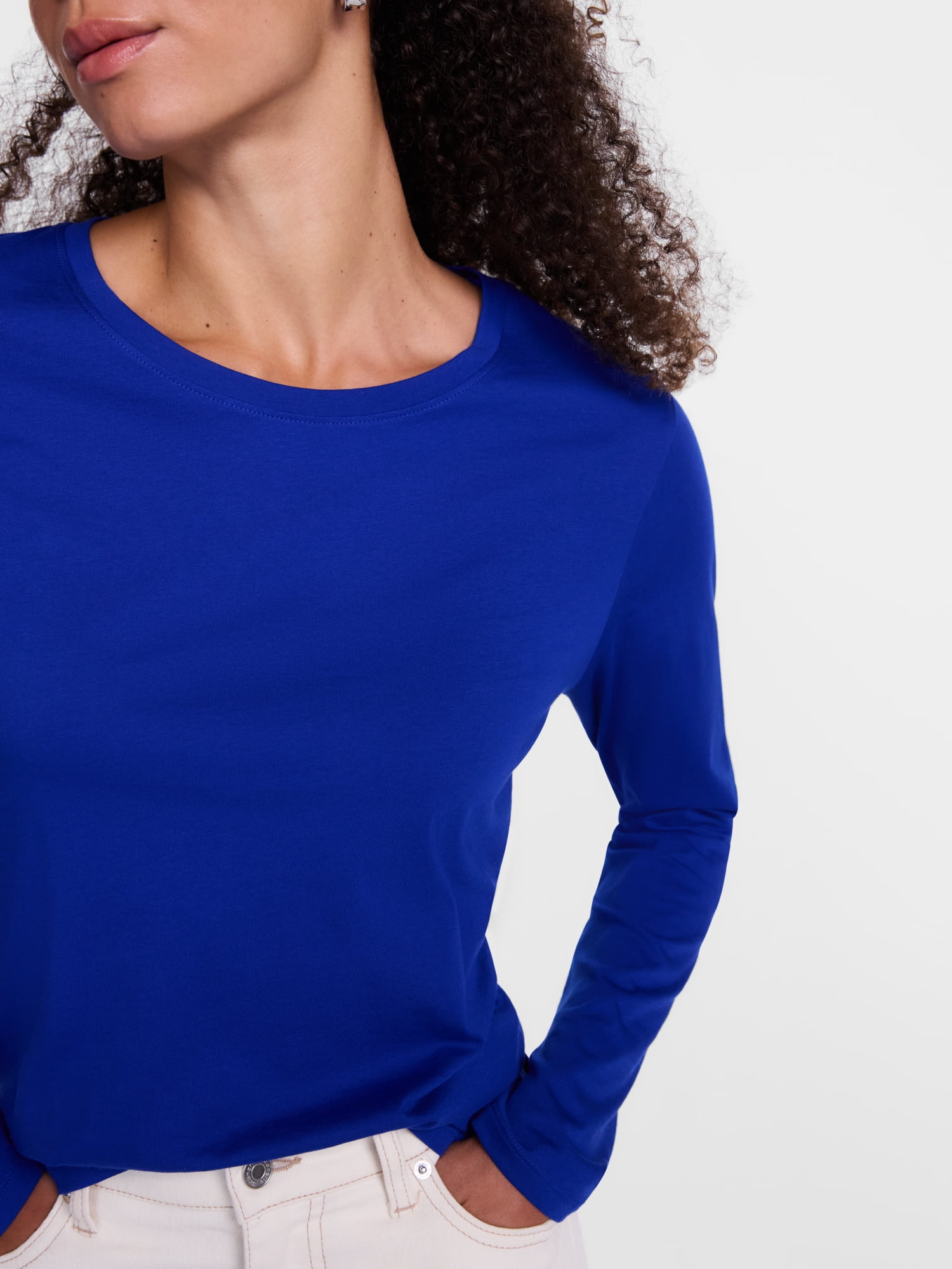 Scenario Women's Cotton Crewneck Tee with Long Sleeves, Sizes XS-XXXL