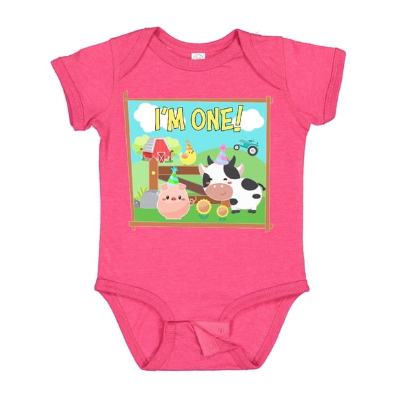 Inktastic I'm One Farm Animals Wearing Birthday Party Hats Boys or Girls Baby Bodysuit