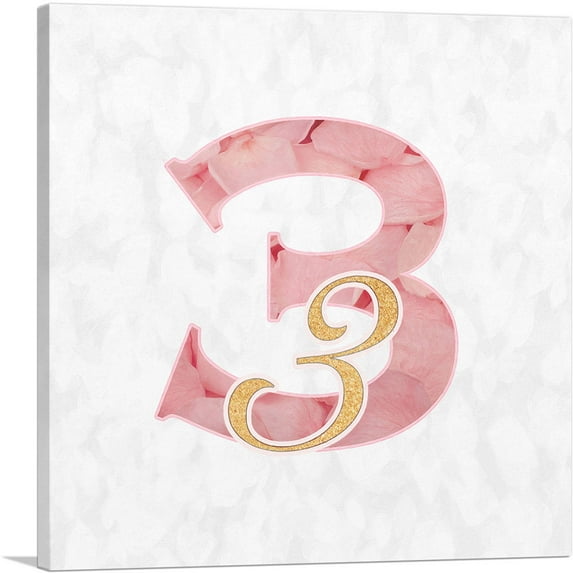 ARTCANVAS Chic Pink Gold Alphabet Number 3 Three Numeral Canvas Art Print - Size: 26" x 26" (0.75" Deep)