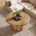 thumbnail image 7 of Finmind 31.5" Round Coffee Table, Farmhouse Wooden Center Table with Fluted Drum Base, Rustic Cocktail Table for Living Room, Apartment, Small Space, Brown, 7 of 7