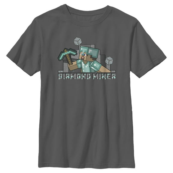 Boy's Minecraft Diamond Miner Graphic Tee Charcoal X Small