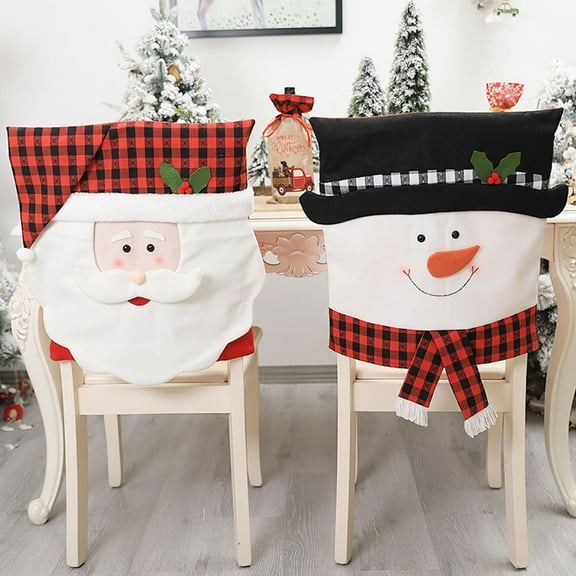 MERRYHAPY Red Santa Chair Cover, Premium Flannelette Fabric with Plaid Design, Festive Christmas Home and Restaurant Decoration