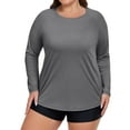 thumbnail image 2 of Women's Plus Size Sun Shirts UPF 50+ UV Protection Long Sleeve Rash Guard Quick Dry Workout Hiking Fishing Swim Shirt Gray 4XL, 2 of 5