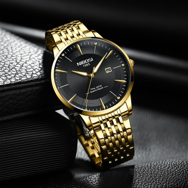 Nibosi Top Brand Luxury Gold Green Quartz Watch Men Luminous Waterproof Watches Calendar Business Watch Men Relogio Masculino Quartz Wristwatches Walmart