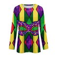 thumbnail image 6 of Mardi Gras Shirts Womens Mask Print Crew Neck Holiday Tops Long 3/4 Sleeve Sequins Purple T Shirts Dark Gray 3XL, 6 of 6