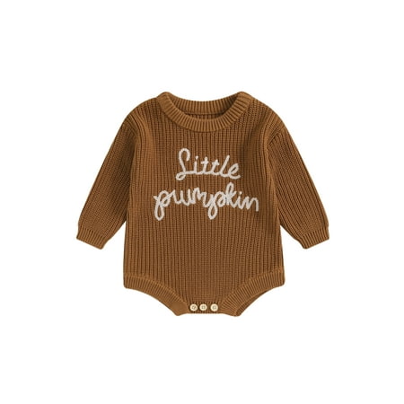 

Suealasg Newborn Girl Boy Sweater Romper Baby Halloween Clothes 3 6 9 12 18 Months Infant Long Sleeve Letter Embroidery Knitted Sweater Bodysuit