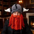 thumbnail image 5 of Helii Knit Hat with Horns and Detachable Beard Viking Style Beanie Hat Handmade Crochet Cap Funny Novelty Winter Hat for Role Play Party Dress Up Stretchy Soft Beanie Hat for Adults, 5 of 7